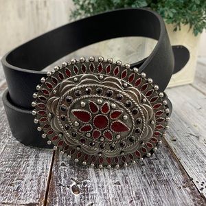 Boho Black Leather Belt